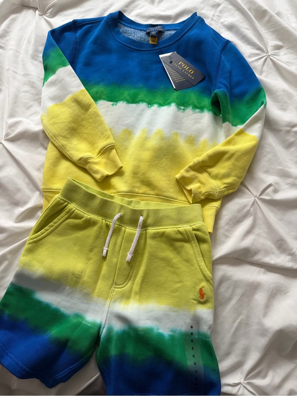 Polo Ralph Lauren Tie-Dye Sweatshirt & Shorts Set - Blue/Green/Yellow/White